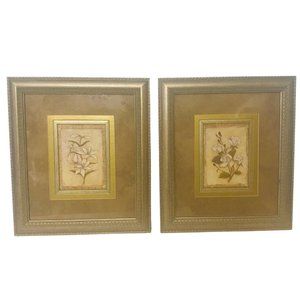 Lot Of 2 Wood Framed Floral Prints Glass Covers Home Wall Decor Set 16 x 14 In